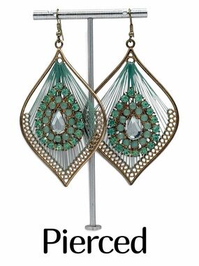Bohemian-style String Art Teardrop Mint Green Dangle Earrings Peruvian Jewelry